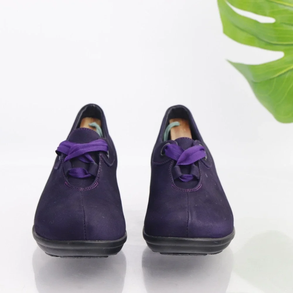 Wolky Womens Faith Oxford Pump Size 39 8 Purple Leather Wedge Lace Up Shoe Boho